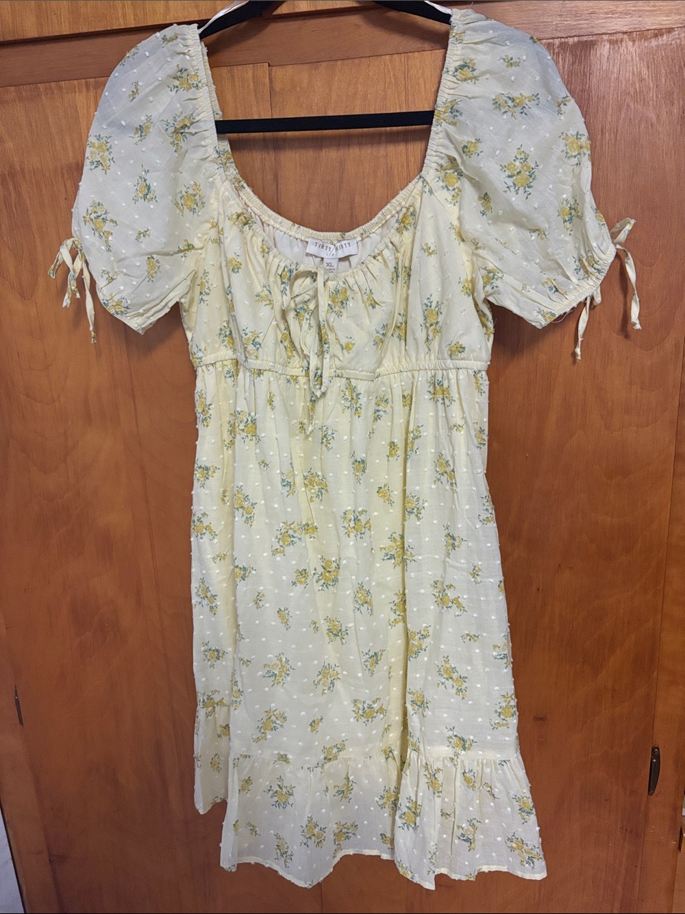Light Yellow Floral Puff-Sleeve Dress by Thirty Thirty LA size XL